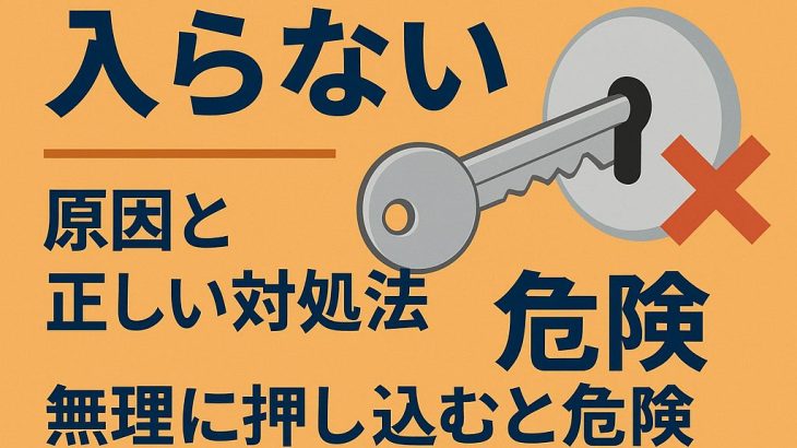 鍵穴に鍵が入らない・差さらない原因と正しい対処法を専門家が解説。無理に押し込むと故障や鍵折れの危険も。大阪で鍵トラブルなら阪奈ロック（阪奈ロックサービス）へ